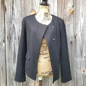 Black Blazer LOFT Ann Taylor Size 10 Snap Zip Wool Blend Jacket Office Moto NWT